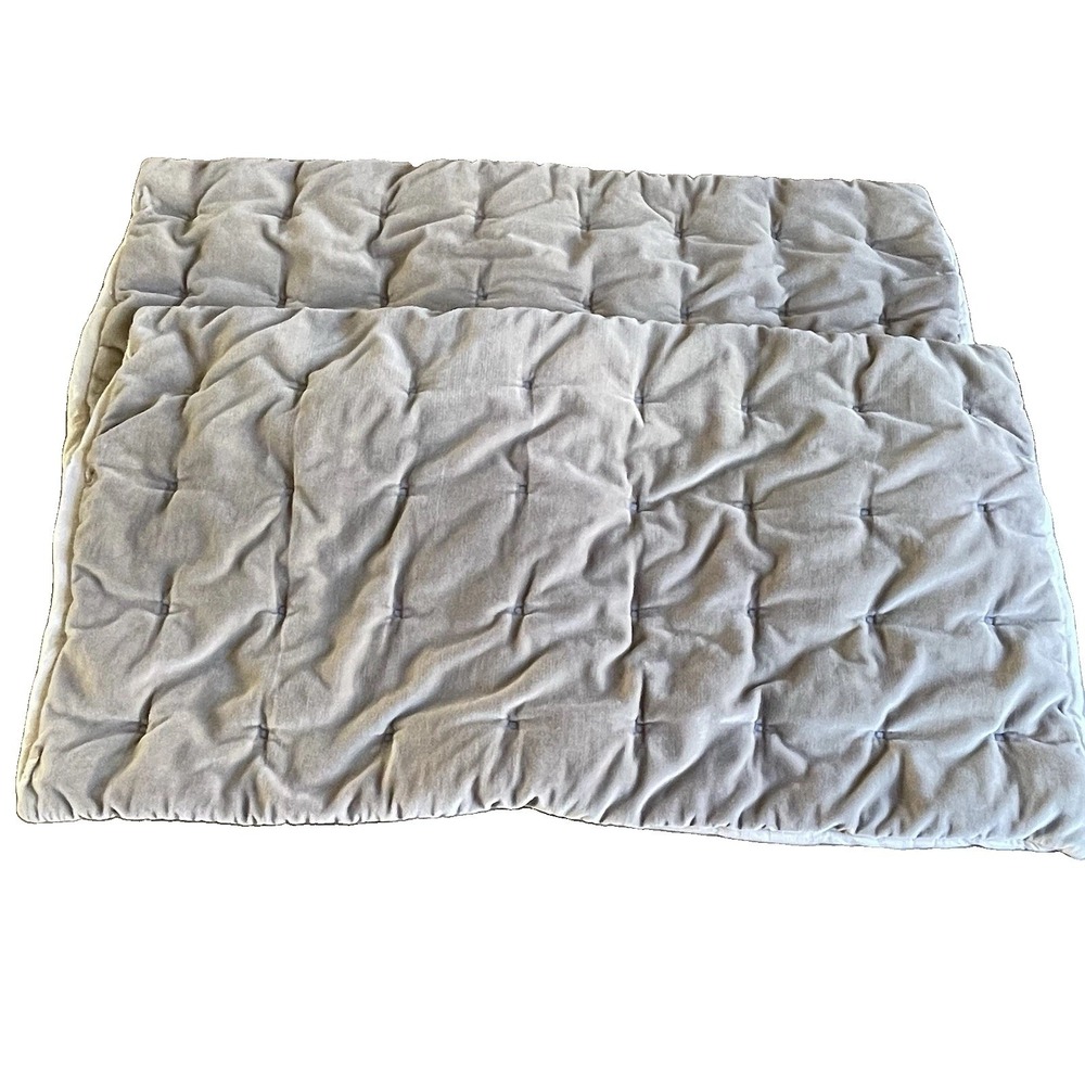 Restoration Hardware RH Tufted Velvet Linen King Pillow Shams Tan Pair